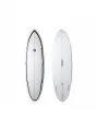 Tabla de surf Summer Vibes Discus 6'4 blanca y negra con configuración thruster 43,1L