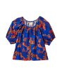 Top de manga corta Brixton Mercado Linen Terracotta Azul floral para mujer