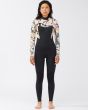 Mujer con traje de neopreno con cremallera frontal Billabong Salty Dayz 4/3mm negro floral 