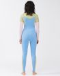 Mujer con traje de neopreno con cremallera frontal Billabong Salty Dayz 4/3mm azul celeste, verde y naranja  espalda