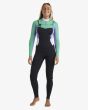 Mujer con traje de neopreno con cremallera en el pecho Billabong Salty Dayz Natural 4/3mm Aqua Haze