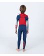 Niño con traje de neopreno con cremallera en el pecho Hurley Kid Advant 4/3mm azul marino y rojo posterior