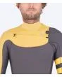 Traje de surf con cremallera en el pecho y manga corta Hurley Advantage Fullsuit 2/2mm gris y amarillo para hombre Chest Zip 