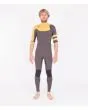 Traje de surf con cremallera en el pecho y manga corta Hurley Advantage Fullsuit 2/2mm gris y amarillo para hombre 