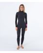 Mujer con traje de surf con cremallera en el pecho Hurley Plus 4/3mm negro grafito