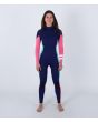 Mujer con Traje de Neopreno con cremallera en el pecho Hurley Woman Advant 4/3mm azul y rosa