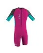 Traje de surf corto con cremallera en la espalda O'Neill Toddler Reactor II 2mm SS Spring Girl en Fucsia, aguamarina y gris grafito para niñas de 1 a 6 años posterior