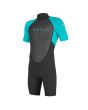 Traje de neopreno corto O'Neill Youth Reactor 2/2mm Back ZIp Spring color negro y aguamarina para niño/a
