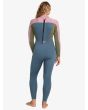 Mujer con Traje de surf con cremallera posterior Roxy 5/4mm Prologue+ color azul grisáceo, rosa y verde posterior