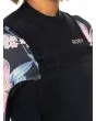 Mujer con neopreno con cremallera en el pecho Roxy Swell Series 4/3mm negro floral costuras