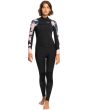 Mujer con neopreno con cremallera en el pecho Roxy Swell Series 5/4/3mm negro floral