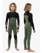 Niño con Traje de Neopreno con cremallera en el pecho Vissla 7 Seas Boys 4/3mm Warbird Full Verde Militar 8-16 años frontal y posterior