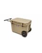 Nevera portátil de campamento con ruedas YETI Tundra Haul beige lateral asa extendida 