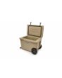 Nevera portátil de campamento con ruedas YETI Tundra Haul beige abierta