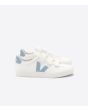 Zapatillas con velcro Veja Recife Chromefree Leather White Steel blancas y azules 