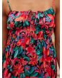 Mujer con vestido corto Roxy La Vida Mini color Anthracite Floral Fiesta Big lifestyle fruncido