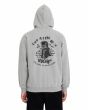 Hombre con sudadera Volcom Catastrophy Zip Gris Jaspeado capucha y gráfico punk posterior