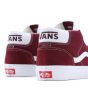 Zapatillas Vans de caña media Mid Skool granates y banda lateral blanca Unisex posterior