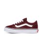 Zapatillas para niño Vans Old Skool en color granate y banda lateral sidestripe blanca izquierda