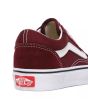 Zapatillas para niño Vans Old Skool en color granate y banda lateral sidestripe blanca posterior