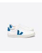 Zapatillas ecológicas Veja Campo Chromefree Leather White Swedish Blue blancas con detalles en azul 