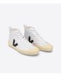 Zapatillas Ecológicas Altas Veja Nova HT Canvas Blancas con el logo negro y suela beige Unisex frontal