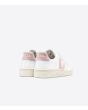 Zapatillas sostenibles Veja V-12 Leather White Babe blancas con logo rosa posterior