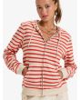 Mujer con sudadera de capucha y cremallera Roxy Perfect Stripe Blanca y Roja