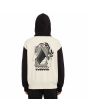 Hombre con sudadera de capucha y cremallera Volcom Watanite blanca y negra estampado espalda