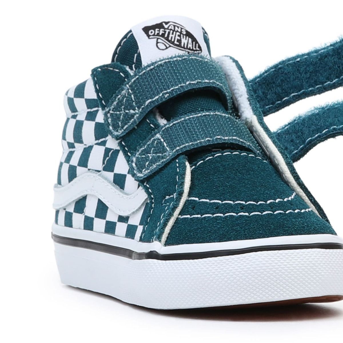 Teal vans with checkerboard shop