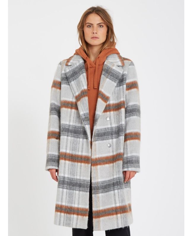 Mujer con abrigo Volcom Played gris multicolor