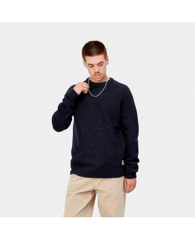 Hombre con jersey de lana Carhartt WIP Anglistic Sweater azul marino