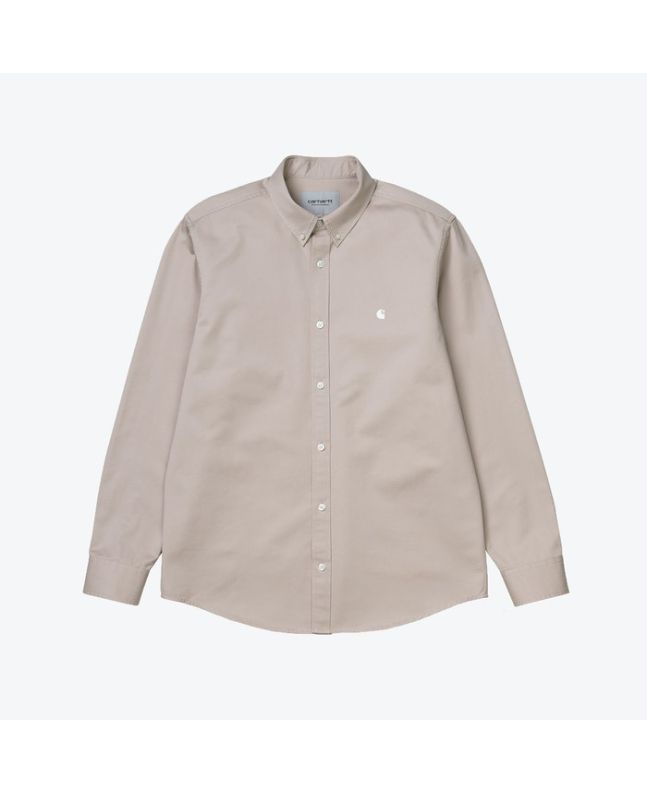 Camisa de manga larga Carhartt WIP Madison beige con el logo blanco para hombre