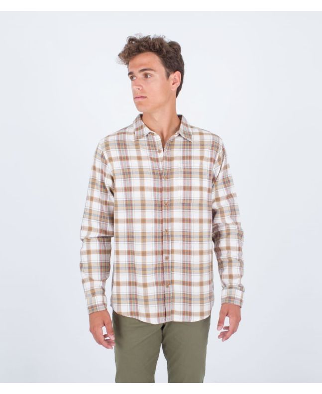 Hombre con camisa de franela Hurley Portland Organic Beige a cuadros