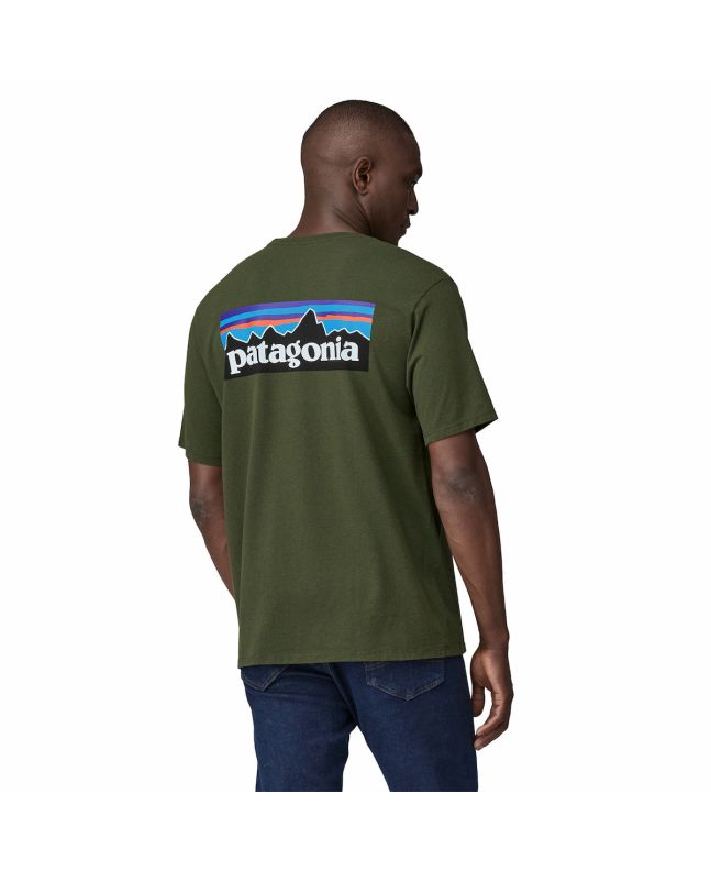 Hombre con Camiseta orgánica de manga corta Patagonia M's P-6 Logo Responsibili-Tee Verde Pino