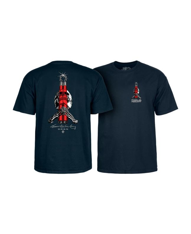 Camiseta de manga corta Powell Peralta x Bruce Lee Skull & Nunchucks Azul Marino para hombre
