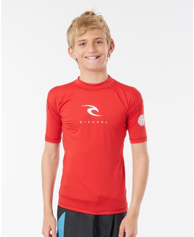 Chico con Camiseta de protección solar de manga corta Rip Curl Corp UV Boys roja