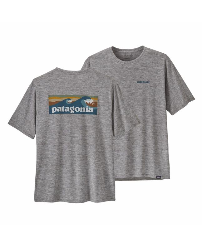 Camiseta técnica Patagonia Men's Capilene Cool Daily Graphic Waters Boardshort Logo gris para hombre