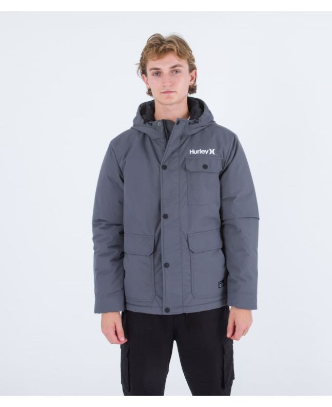 Hombre con chaqueta acolchada Hurley Idyllwild 3M Parka gris