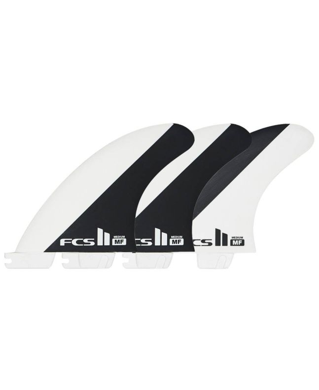 Quillas para tabla de surf FCS II Mick Fanning Performance Core Tri Fins blanco y negro Talla M