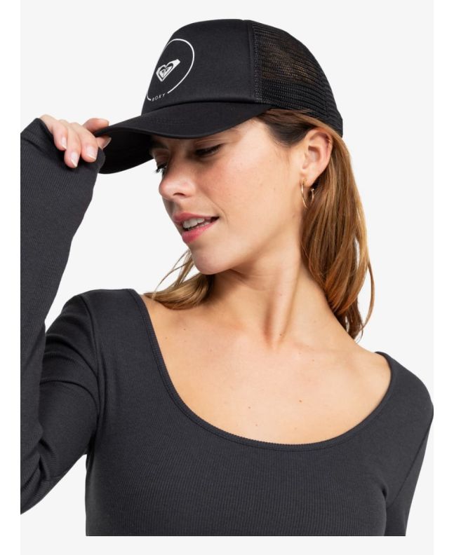 Mujer con gorra trucker Roxy Truckin antracita