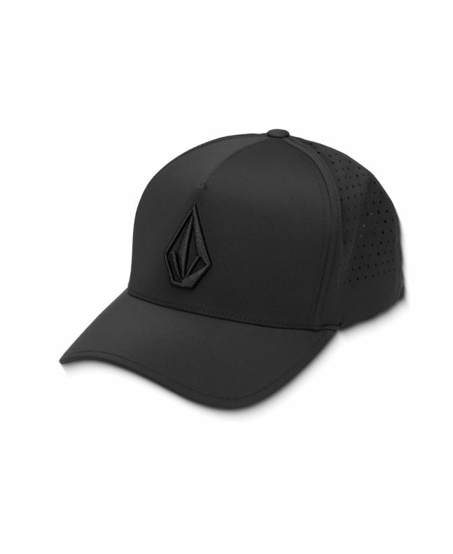 Gorra Volcom Stone Vented Adj Negra con logo 3D en la parte delantera, perforaciones y tejido que repele el agua