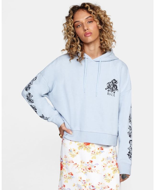 Mujer con Sudadera corte crop de capucha RVCA The Good and Bad azul