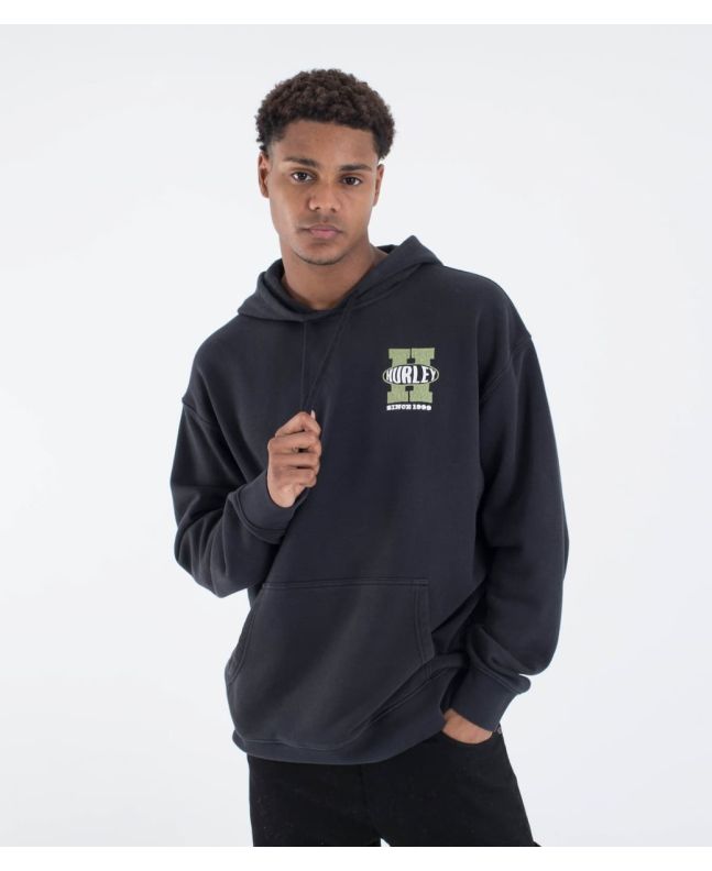 Hombre con Sudadera oversize de capucha Hurley Encore Negra 