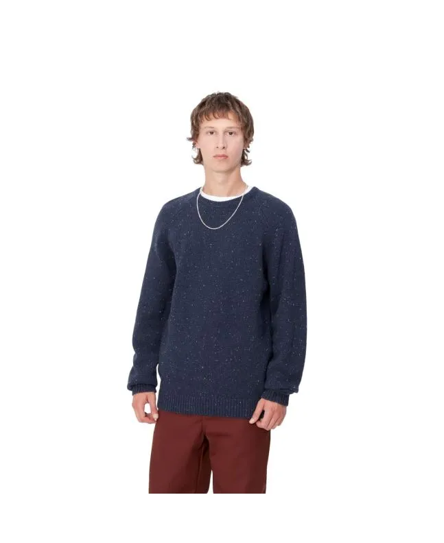 Hombre con Jersey de lana Carhartt WIP Anglistic Sweater Speckled Air Force Blue