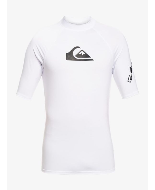 Licra de manga corta Quiksilver All Time con protección solar UPF 50+ blanca para hombre