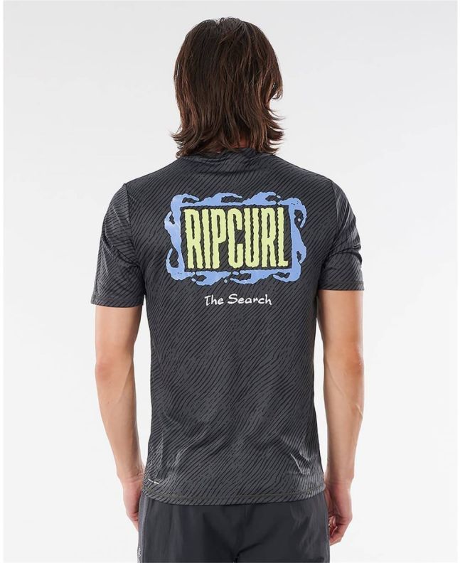 Camiseta de protección solar Rip Curl Mind Wave UV SS negra para hombre posterior
