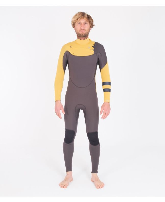 Hombre con traje de surf con cremallera en el pecho Hurley Advantage 4/3mm amarillo y gris 