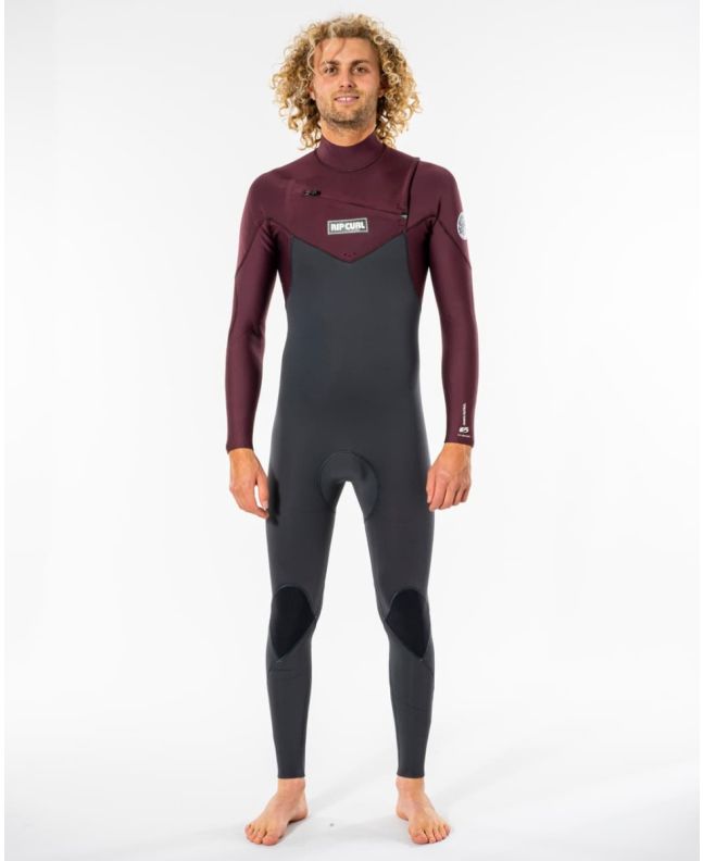 Hombre con traje de surf con cremallera en el pecho Rip Curl 5/3mm Dawn Patrol WIne Granate