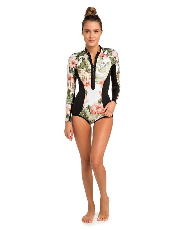 Traje de neopreno de manga larga Rip Curl G Bomb Spring 1/1 blanco floral para mujer frontal
